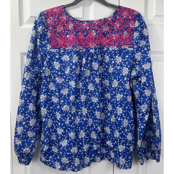 J.CREW BEAUTIFUL embroidered 100% cotton voile top in block print Size M coastal - Picture 3 of 16